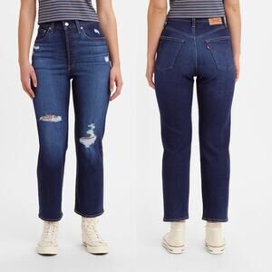 Levi's | Dark Wash Ribcage Straight Ankle Distressed High Rise Button Fly Jeans